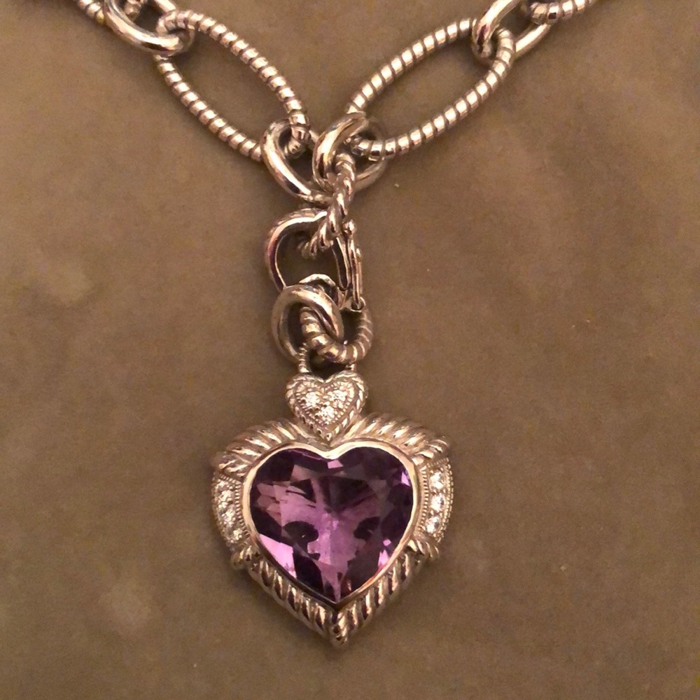 RARE Judith Ripka sterling silver necklace with Amethyst pendant.